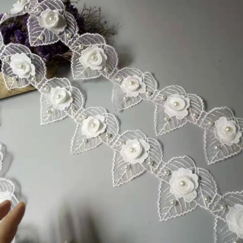 2-местное белое хлопковое сердце с жемчугом и бриллиантами вышитая кружевная