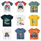 Детская одежда для мальчиков 100% хлопковые футболки с короткими рукавами с изображением машинок и автобусов, детские носки с персонажами мультфильмов, От 2 до 8 лет Для детей, на лето Одежда