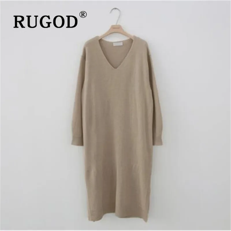 Женское трикотажное платье макси RUGOD повседневное однотонное в стиле ретро с