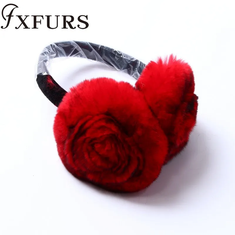 FXFURS зимние наушники с натуральным кроличьим мехом теплые милыми розовыми ушками