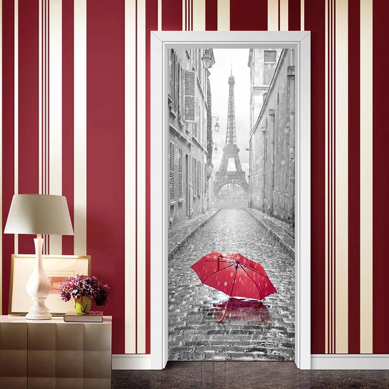 

3D Door Sticker For LivingRoom Bedroom self Adhesive Wallpaper Waterproof Pulling Door Home Decor Paste Renovation Mural Decals