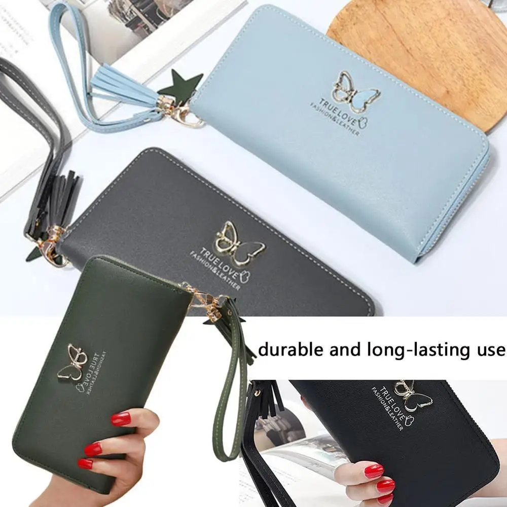 Модный женский кошелек с бабочкой ручкой на запястье чехол для телефона длинный