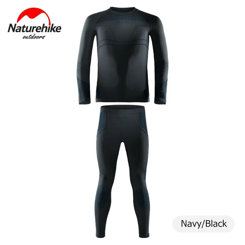 Men - Navy black Naturehike мужские и женские зимние быстросохнущие анти-микробные стрейч термо кальсоны полиэстер Толстый Лыжный термобелье Набор - Цвет: Men - Navy black