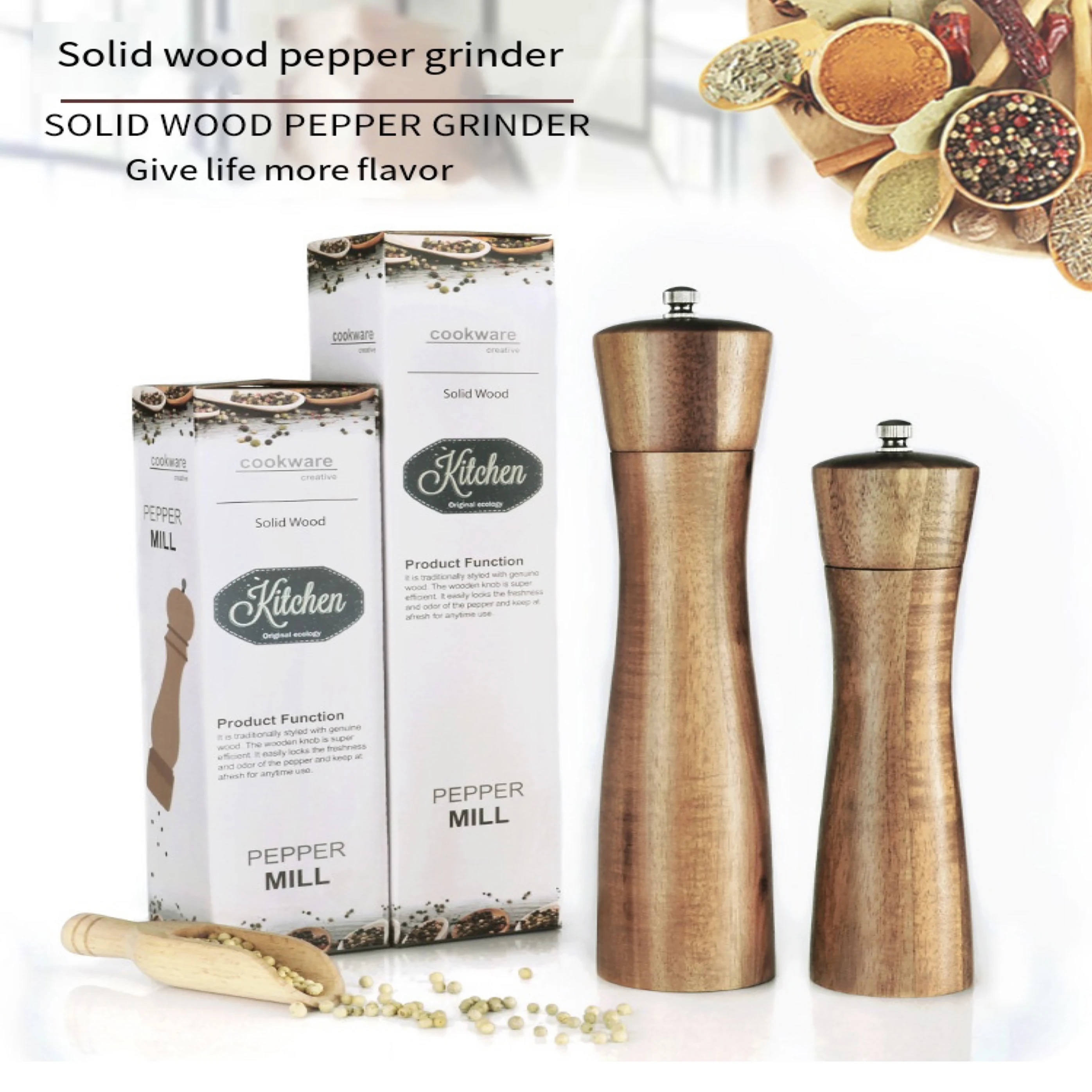 

Manual Salt-Pepper Mill Grinder Acacia Wood Kitchen Tools