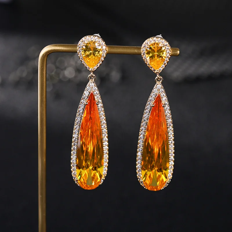 

Lxuury S925 висячие серьги с фианитами цвета шампанского оранжевого и розового нефрита лучшие ювелирные изделия для банкета для женщин