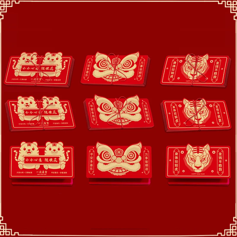1Pc Tri-folding Greeting Cards 2022 Year of Tiger Money Packet Red Envelope Spring Festival Gift Decor Chinese New Year Hongbao