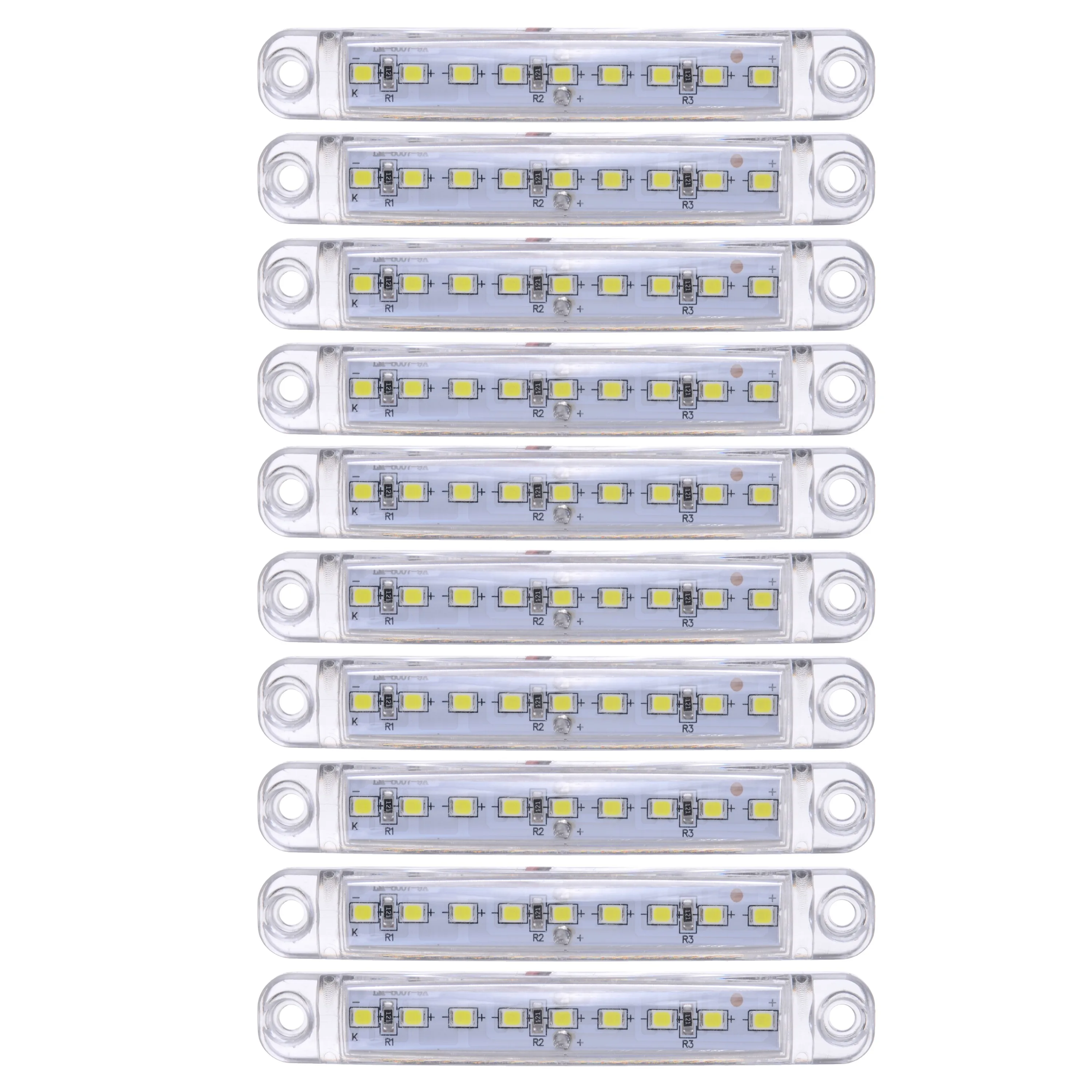 

10pcs White 12V 9 LED Car Auto Sealed Side Marker Clearance Light Truck Trailer Lorry Bus SUV Off Road Waterproof Lamp 100x15mm