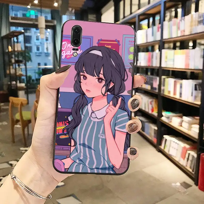 

INS Kawaii Japanese Anime illustration Girl Phone Case For Huawei honor Mate P 10 20 30 40 Pro 10i 9 10 20 8 x Lite
