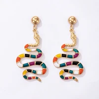 multicolor s shape snake earrings yellow white stitching green animal earrings golden exaggerated women earrings gifts friends