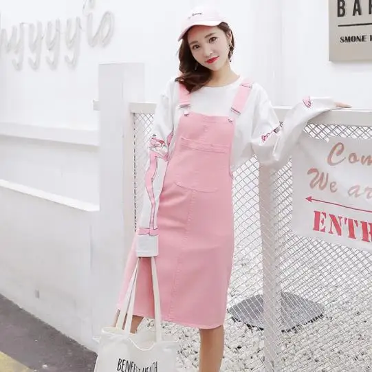 Летняя джинсовая юбка средней длины на подтяжках для женщин 2020 летняя уличная