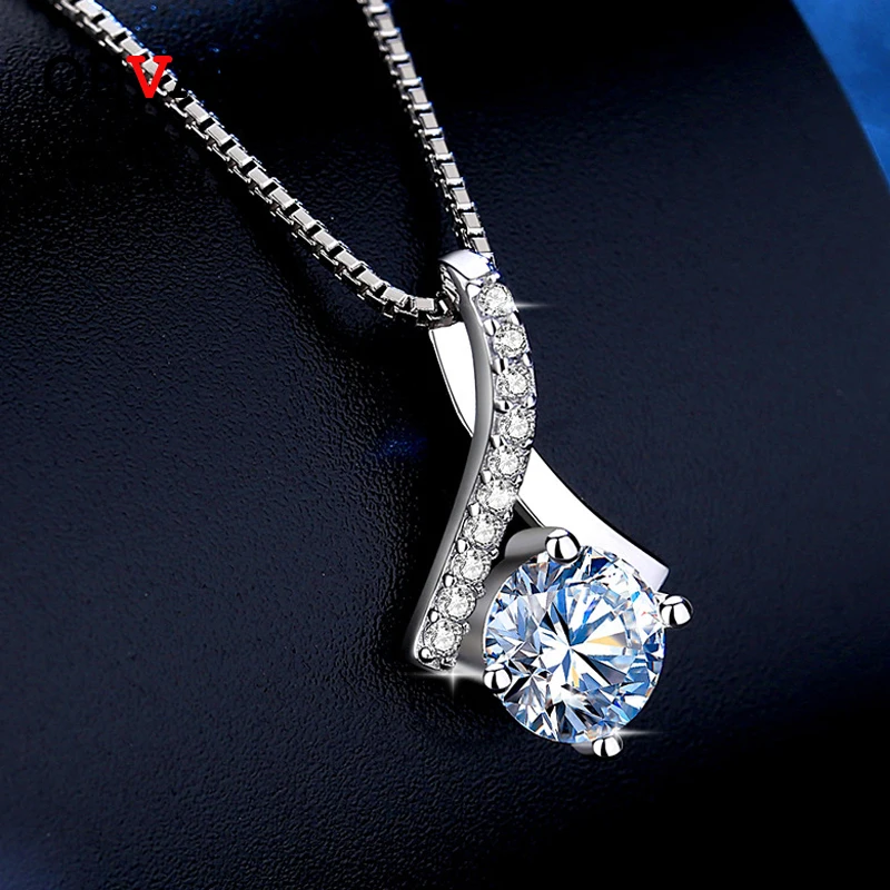 Фото OEVAS 100% 925 стерлингового серебра 1 карат Mossanite камень ожерелье цепочка с кулоном для