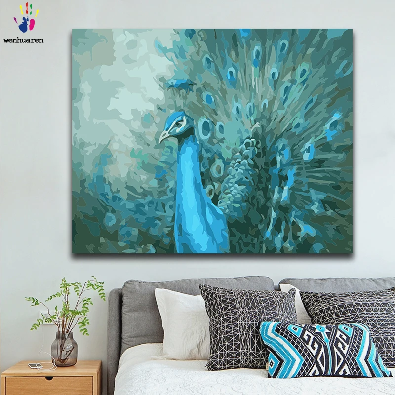 Diy краски по номерам картина Раскраска с комплектами Павлин Грация красивая