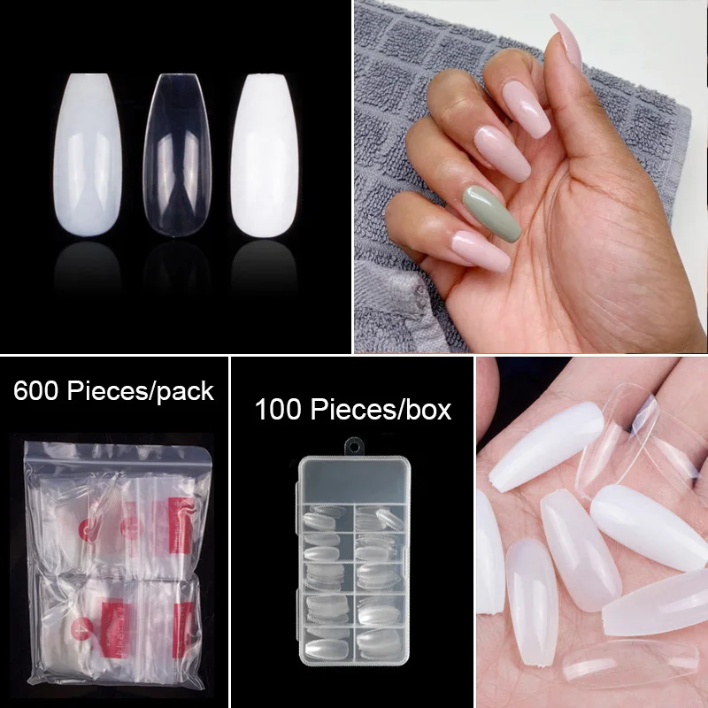 Длинные накладные ногти для балерины 100 штук или 600 шт./упак. дизайна гроба