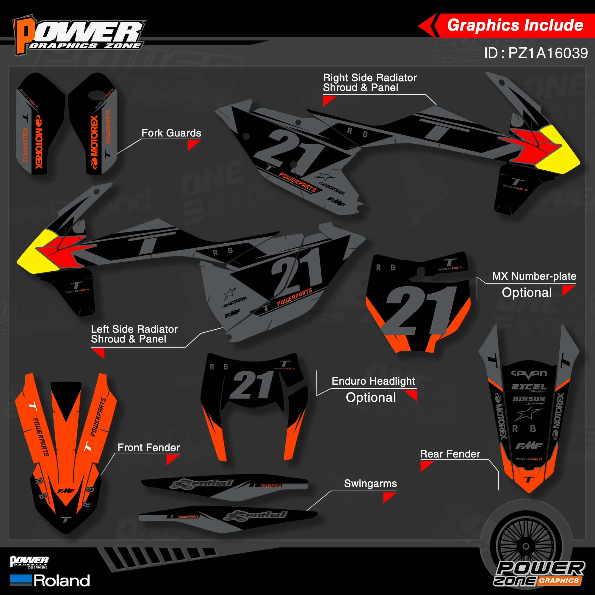 Персонализированные графические фоны PowerZone Team Набор наклеек для KTM SX SXF MX 16-18 EXC XCW