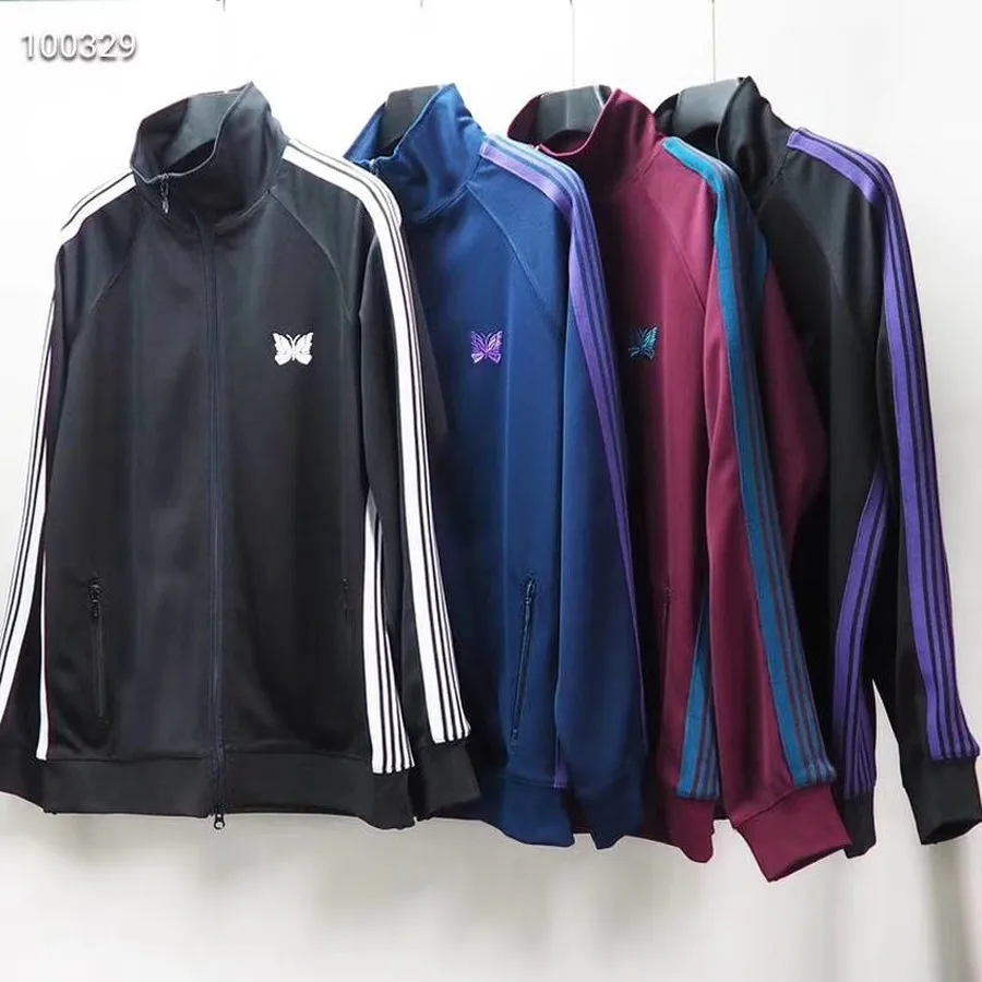 

Needles AWGE Jackets Men Women 1:1 Butterfly Embroidery AWGE Coats High Quality Stripes NEEDLES Jacket With Tag