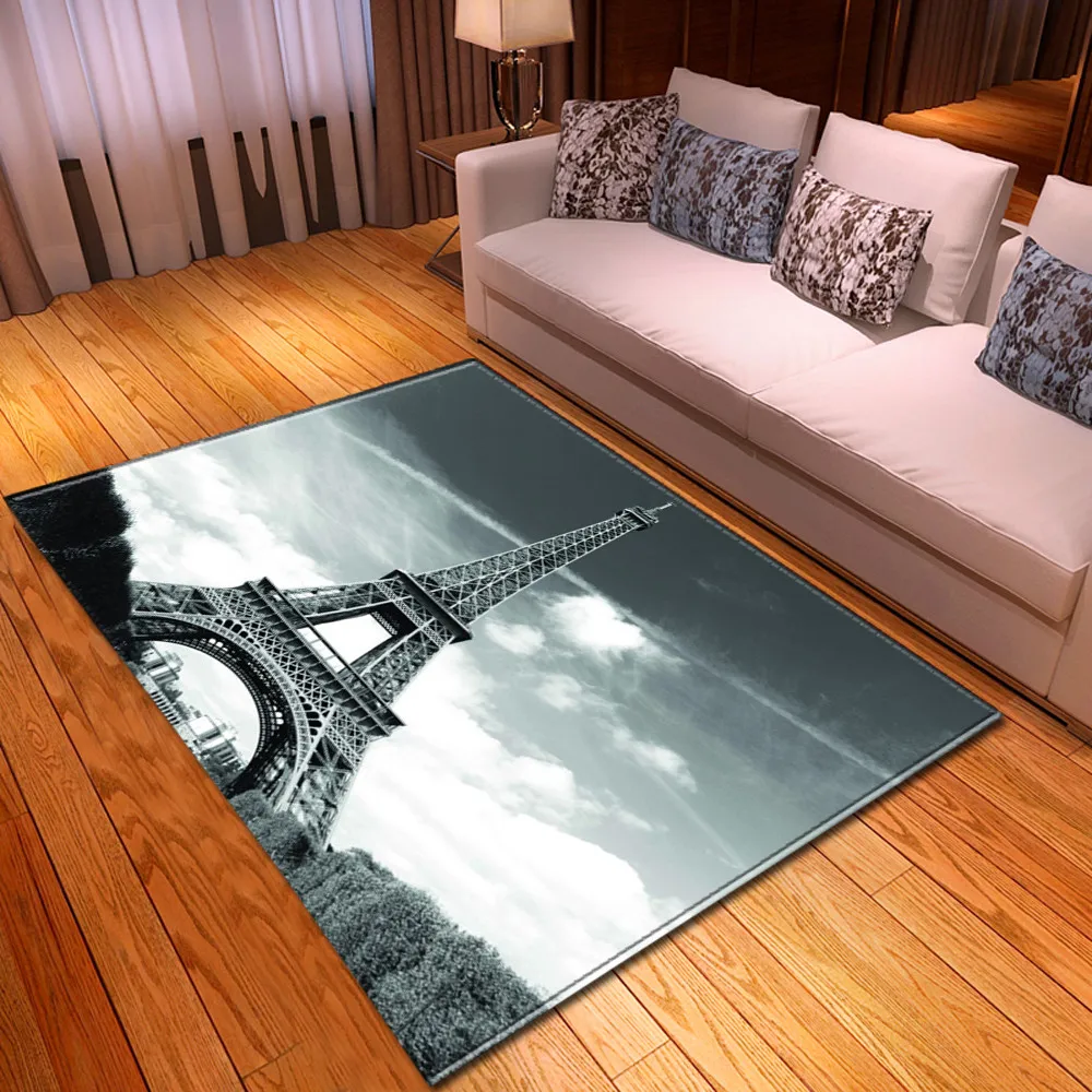 

Nordic Style Carpets Romantic Paris Tower Flannel Anti-slip Bedroom Mat Bedside Area Rug Landscape Printed 3D Living Room Carpet