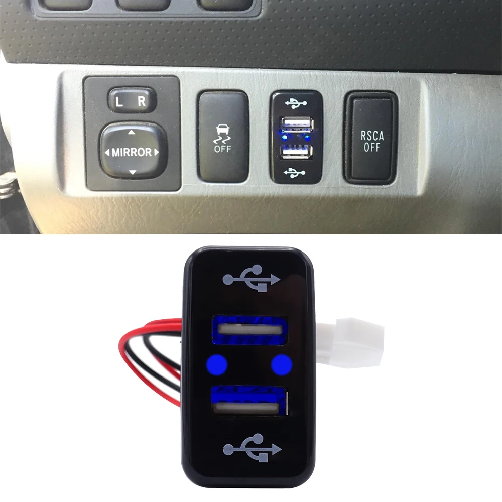 Wsen Dual USB Мощность Зарядное устройство синий Подсветка Интерфейс подходит для Toyota