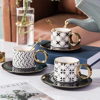 nordic creative geometry ceramic coffee cup gold o handle mug simple fashion coffee cup set