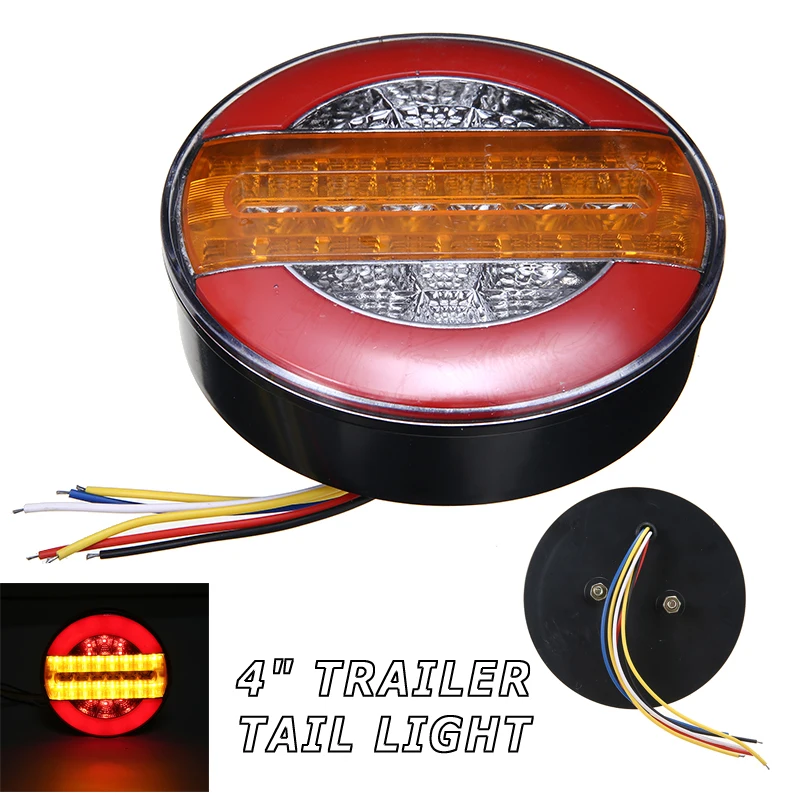 

1pc 24V 7W Car 4" LED Trailer Truck Red Tail Brake Light Yellow Flowing Water Turn Signal Lights White Reversing Lamp DIY Parts