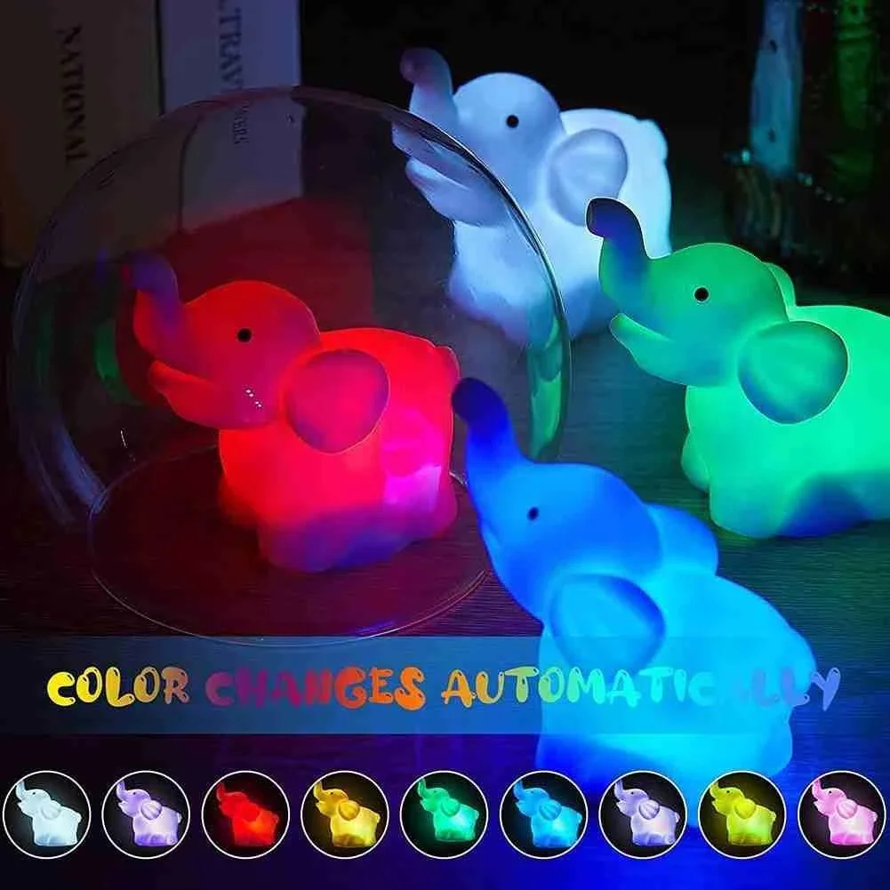 

1/2pcs Color Changing LED Elephant Night Light Atmosphere Lamp for Kid Baby Bedside Bedroom Decoration Children Gift Cute Lamp