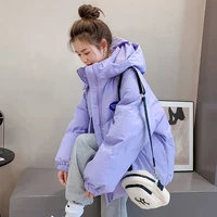 winter new down cotton jacket ladies korean loose thick hooded long sleeved candy colored warm parka coat