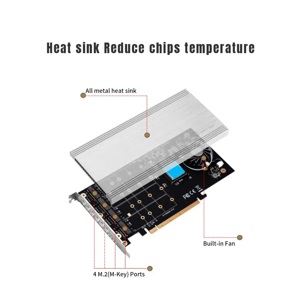 Адаптер M.2 NVME с 4 портами NVMe на Pcie 3 0 X16 переходник для контроллера bifurкации PCI Express