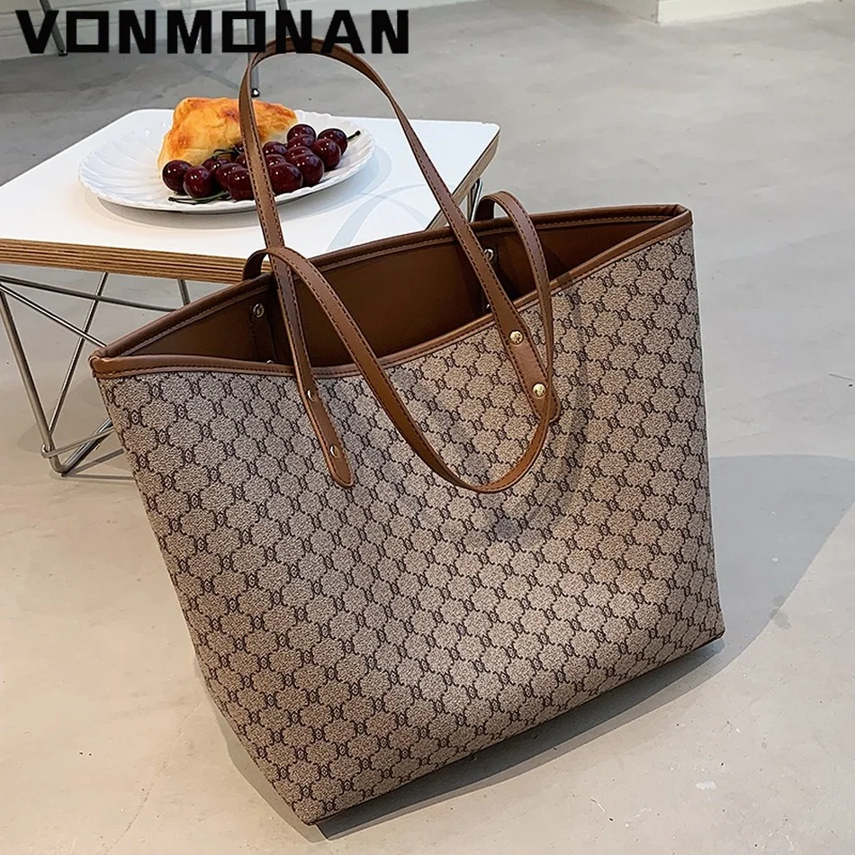 

2 Pcs/set Luxury Designer High Capacity Tote Handbag for Women 2021 Trends Brand Designer Striped Shopper Shoulder Shopping Bag