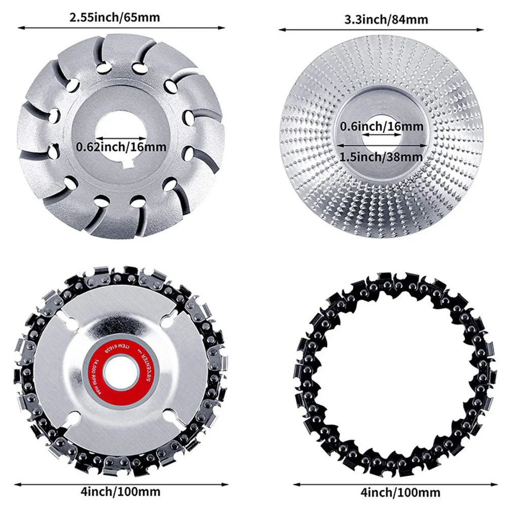 

4Pcs Grinder Chain Disc Set Wood Grinding Wheel 12 Teeth Wood Shaping For Wood Polishing Grinding Wheel Tool Chainsaw Disc