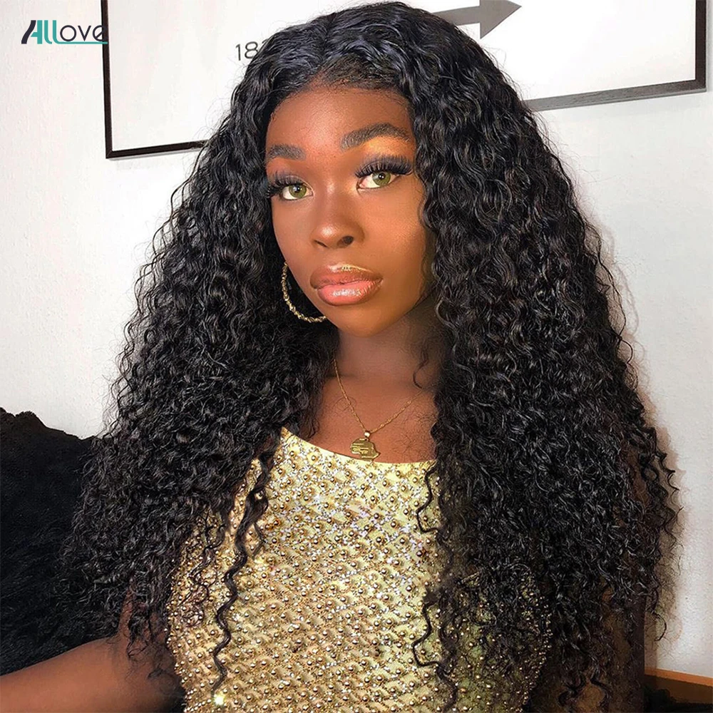 

Allove Deep Curly Lace Front Wig Human Hair Wigs 250% For Black Women Curly Wave 13x4 Glueless HD Lace Front Wig Prelucked Full