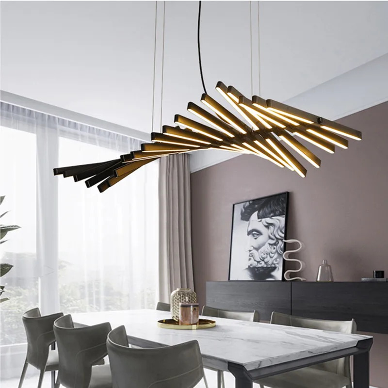 Креативная Современная Художественная светодиодная люстра в виде рыбьей кости с