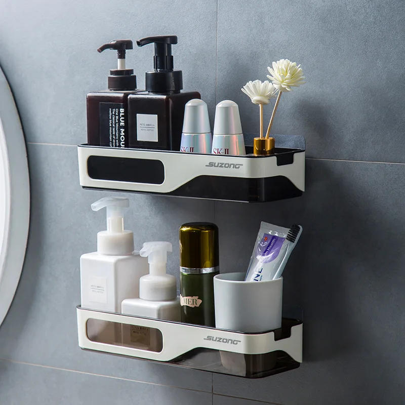 

Wall-mounted Bathroom Shelf Shampoo Spices Storage Rack Holder Kitchen Organizer Shelves Simple Style Bathroom Accessories