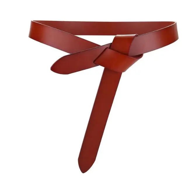 Newest Design knot cowskin belts for women soft real leather knotted strap belt long genuine dress accessories lady waistbands