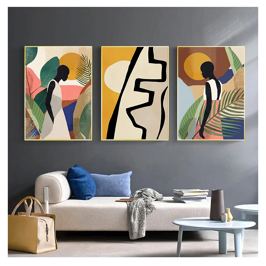 

Scandinavian Poster and Prints Vintage Girl Wall Art Pictures for Living Room Kitchen Decor Geometric Abstract Canvas painting