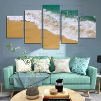 5pcs decorative poster beach yellow and green canvas painting home wall art canvas hd printing irregular decorative painting