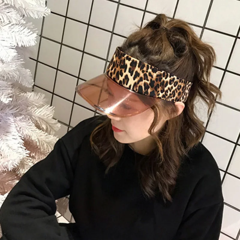Ladies Leopard Print Summer Sun Protection Hat Outdoor Visor Plastic Empty Top Anti-UV Cap Riding Vacation C | Спорт и развлечения