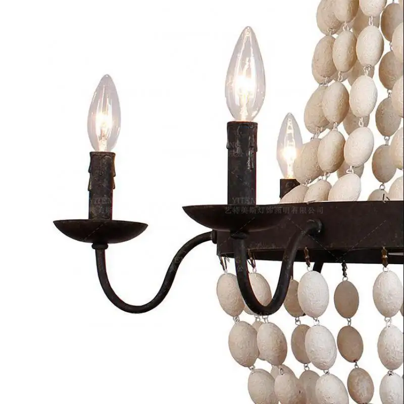 Деревенская люстра с 6 лампочками из белого дерева светильники бусинами