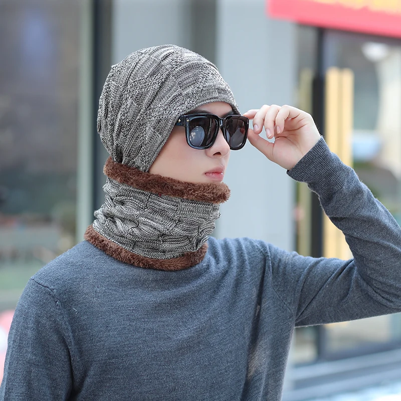 LOVINGSHA зимний женский шарф вязаная шапка набор шапки шапка-маска Теплые Мешковатые мужские зимние шапки для женщин шапочки шапки HT135