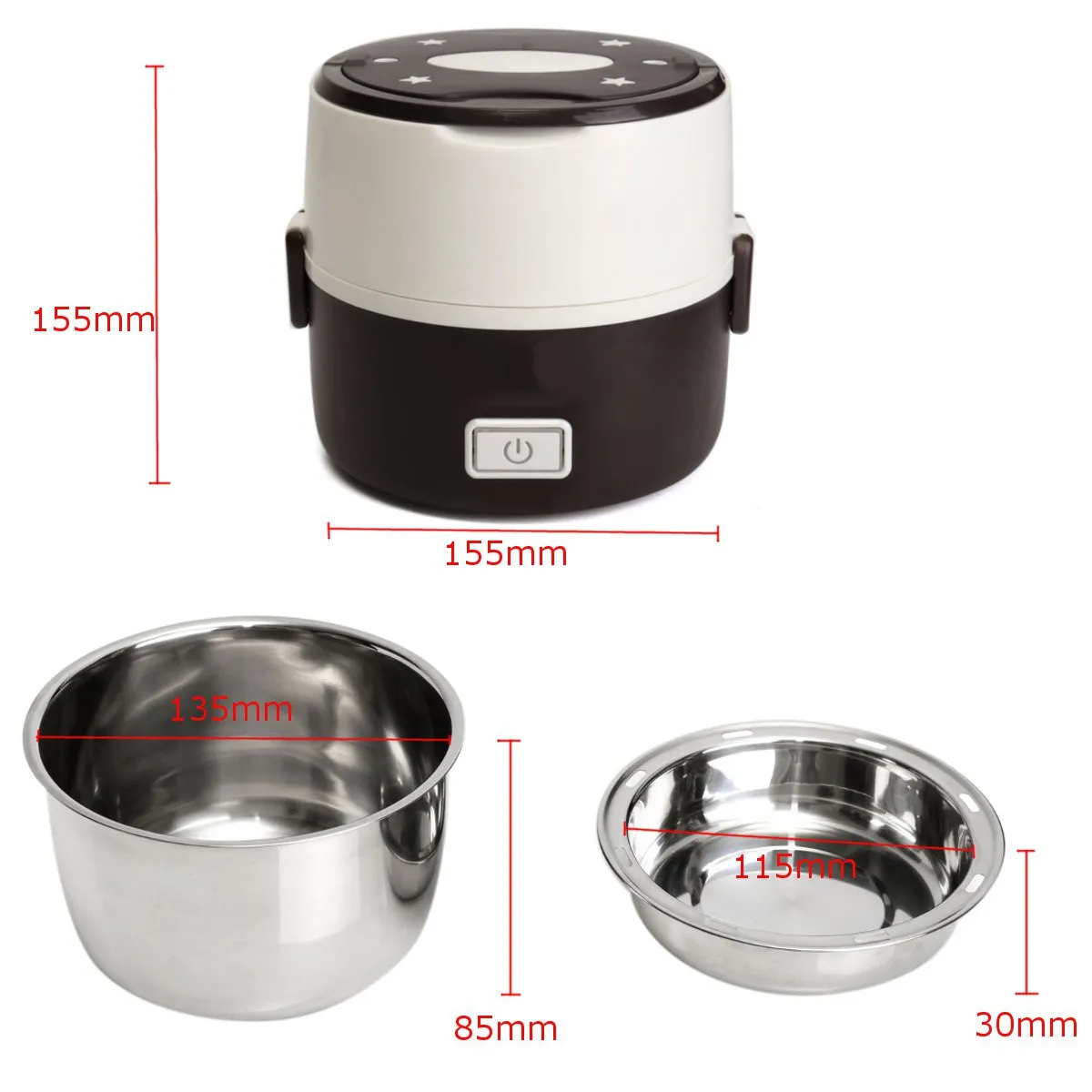 

200W 1L Electric Rice Cooker Stainless Steel 2 Layers Steamer Portable Meal Thermal Heating Lunch Box Food Container Warmer