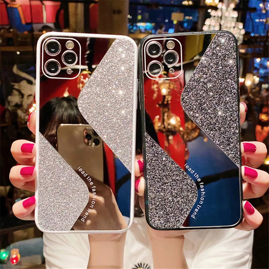 Роскошный блестящий чехол для телефона с зеркалом макияжа iPhone 11 Pro X XS MAX XR 8 7 Plus SE