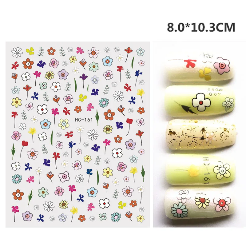 2D клейкая наклейка мультяшный милый цветок животное узор для ногтей простая