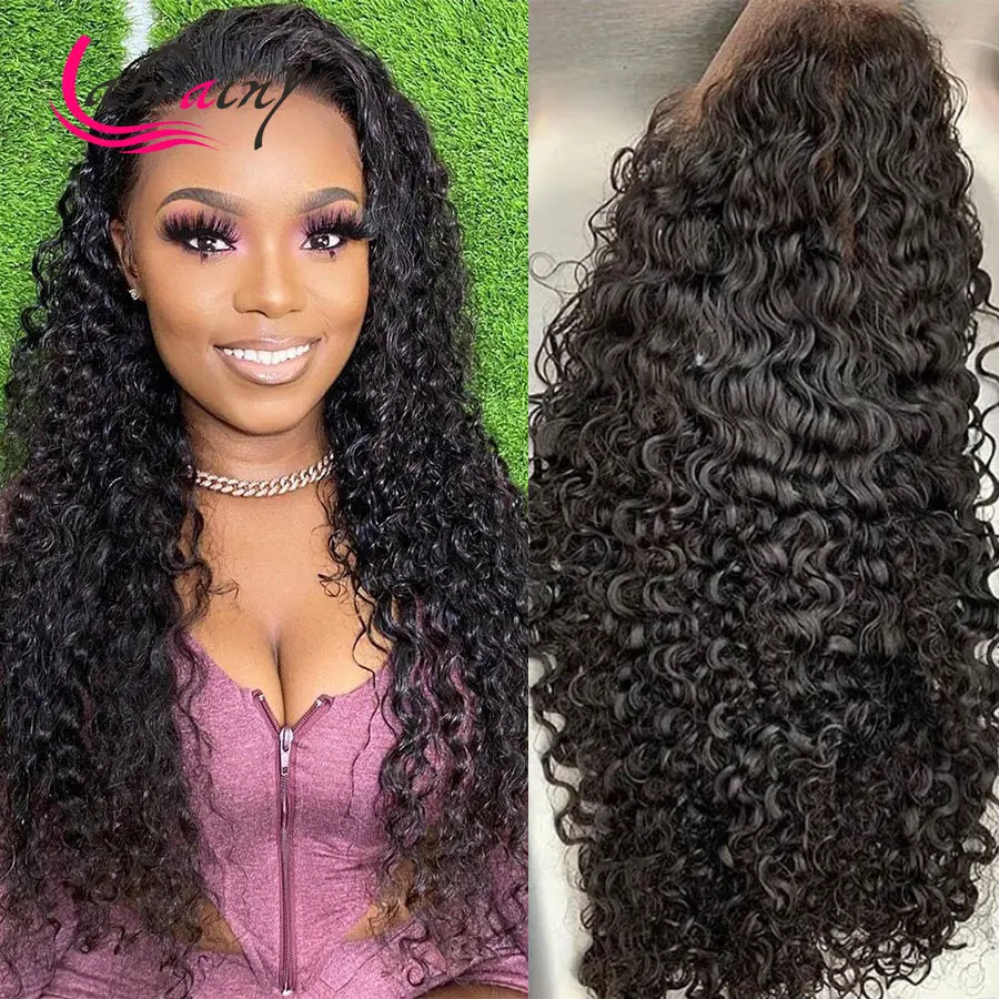 13X6 Curly Human Hair Lace Frontal Wigs 28 30 Inch Glueless Body Wave HD Transparent Lace Front Wig Pre Plucked Wigs Kinky