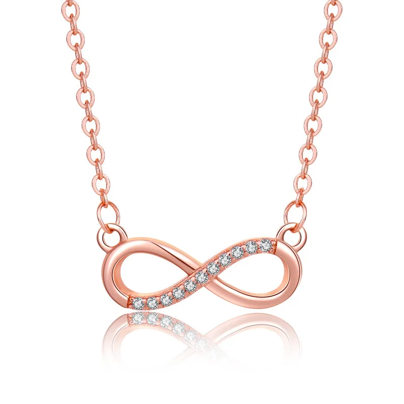 

Fashion Infinite Nummber 8 Pendant Necklace Rose Gold Personality CZ Charm Choker Necklace for Women Men Neck Jewelry 2020 Gifts