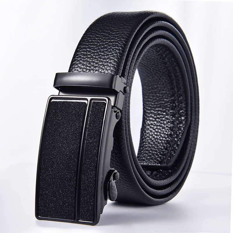 NO.ONEPAUL Luxury brand belt men fashion alloy automatic buckle Genuine Leather Belts for Men Designer's top business waist belt - Цвет: XQ black