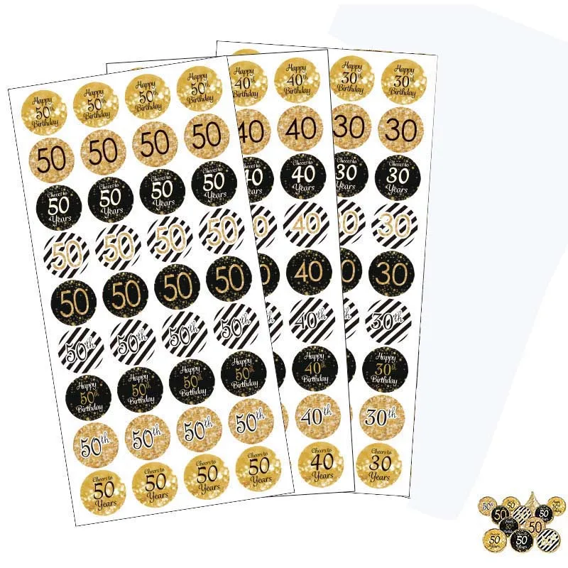 

216pcs Paper Stickers Happy 30th 40th 50th 60th 70th 80th Birthday Gift Box Packaging Seal Labels Anniversary Party Decor