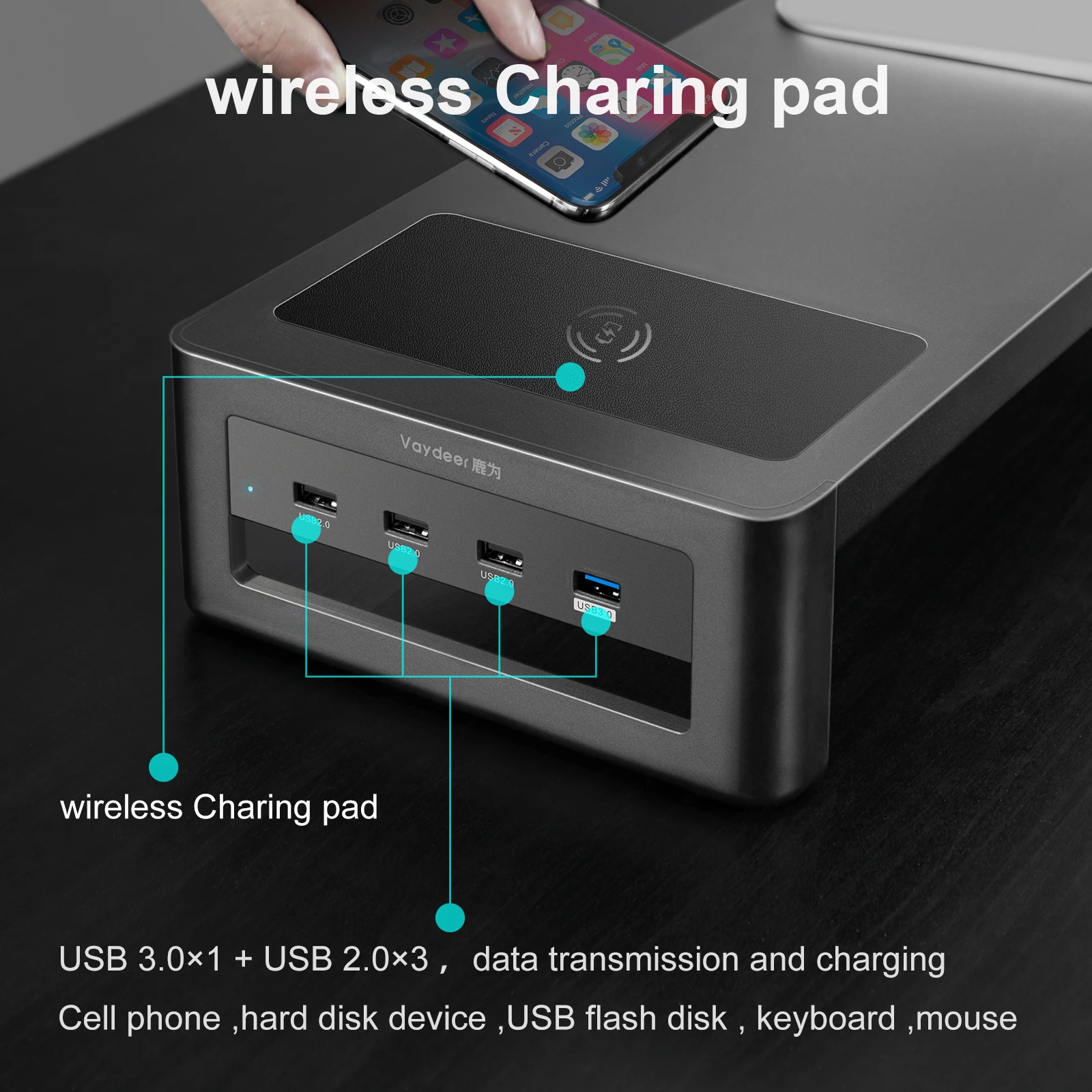 Monitor Stand Riser Laptop Holder Desk Organizer with Wireless Charging USB3.0 Hub Support Data Transfer for Computer PC Office |