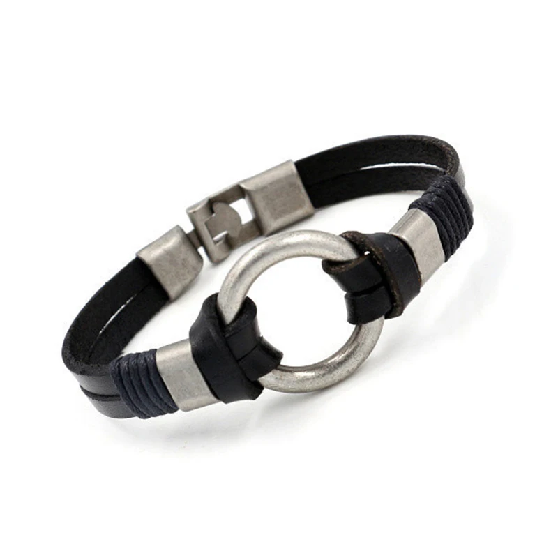 Мужские кожаные ретро - браслеты Big Circle Очарование мужские панк рок Подарки 2023