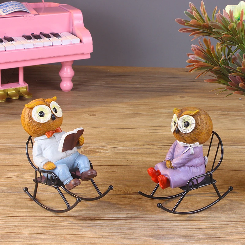 Home Decoration Accessories Resin Colorful Painting Animal Model Readding Owl Figurines Living Room Ornaments Crafts | Дом и сад