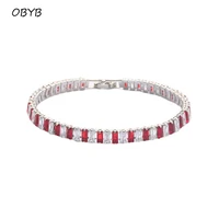 obyb 2 55mm square crystal bracelet for women men luxury jewelry color spaced zircon charms bracelet chain link fashion jewelry