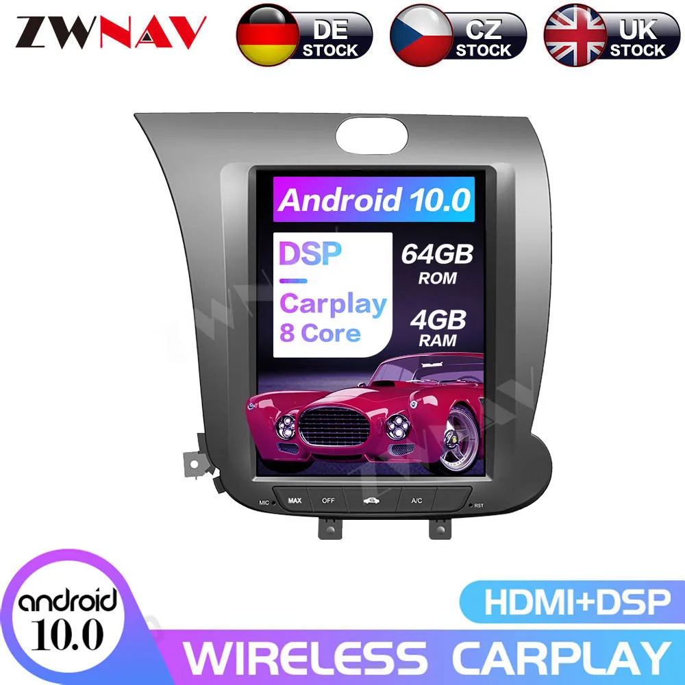 

For CERATO K3 FORTE 2013+ Tesla IPS Screen DSP Car DVD GPS Multimedia Player Radio Audio NavigationAndroid 10 4+64G PX6 Vertical