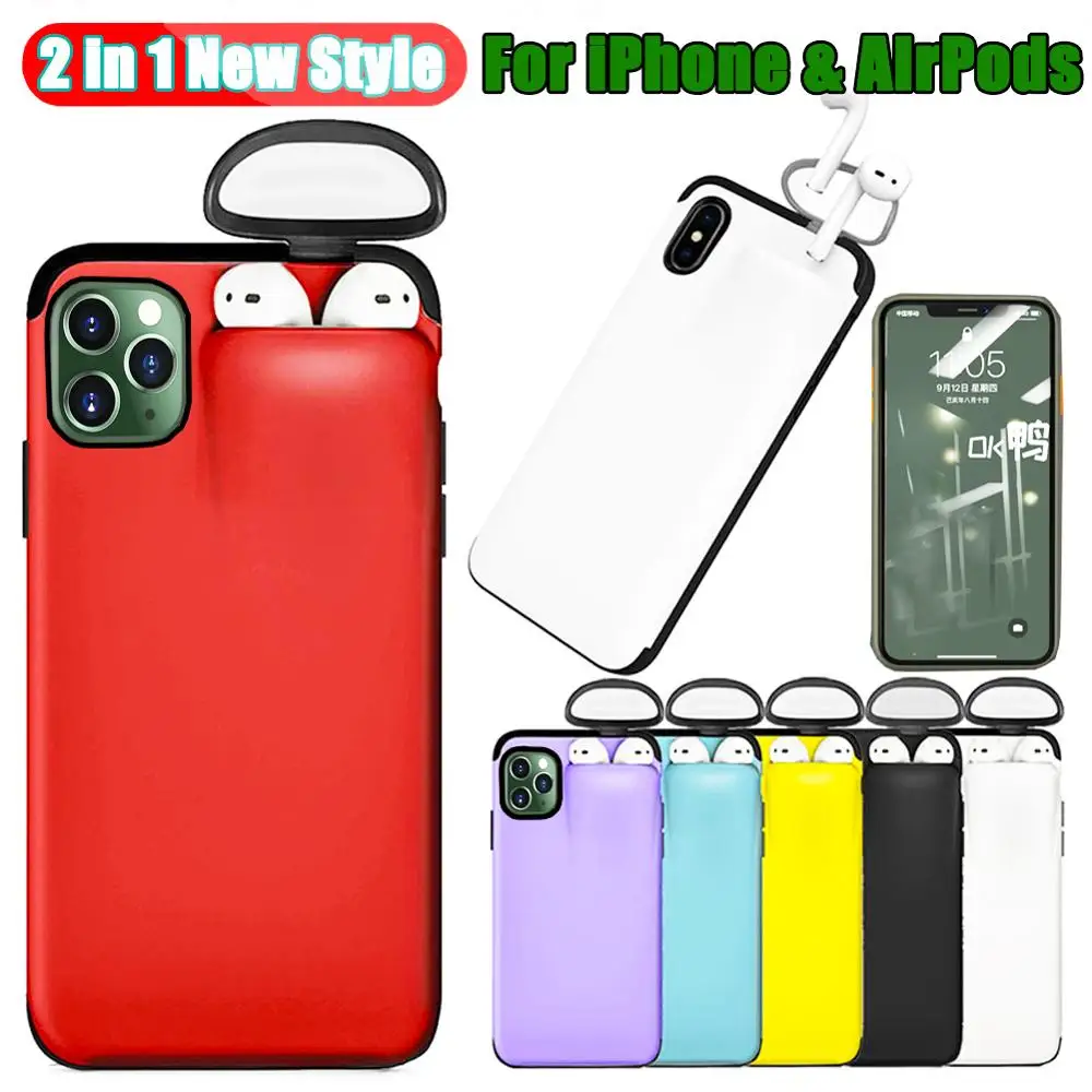 KISSCASE 2 In 1 Phone Case For iPhone 11 Pro Max XR XS X 8 7 6 6S Plus Soft TPU+PC Apple Airpods Protective Cover | Мобильные